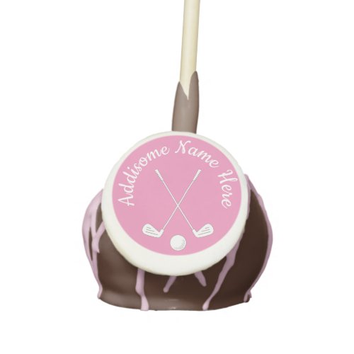 Monogrammed Pink White golfball club Ladies   Cake Pops