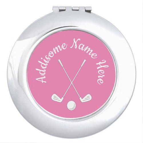 Monogrammed Pink White golfball club Ladies  Compact Mirror