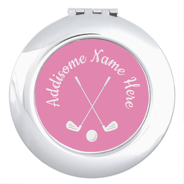Monogrammed Pink White golfball club Ladies  Compact Mirror (Front)