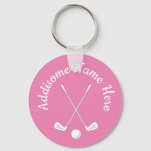 Monogrammed Pink White golfball club Ladies  Keych Keychain