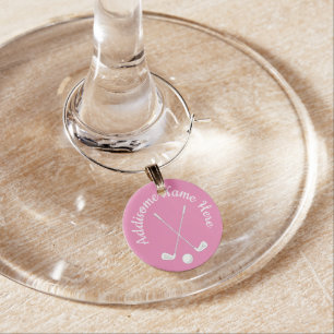 Monogrammed Pink White golfball club Ladies Wine C Charm