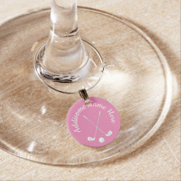 Monogrammed Pink White golfball club Ladies Wine C Wine Charm