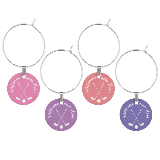 Monogrammed Pink White golfball club Ladies Wine Charm (Staggered)