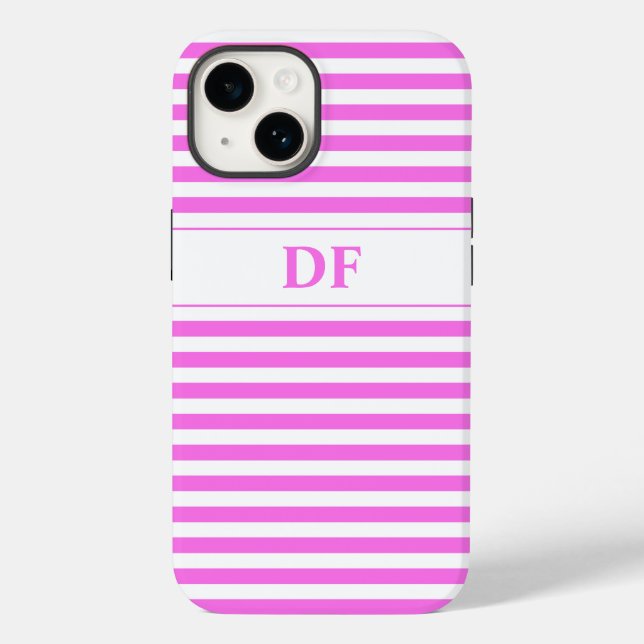 Monogrammed Pink/White Stripes Case-Mate iPhone Case (Back)