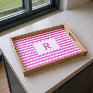 Monogrammed Pink/White Stripes Serving Tray