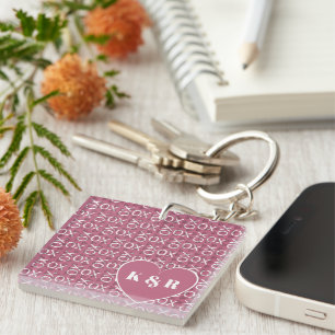 Monogrammed Pink XO Love Valentines Day Keychain