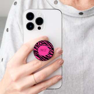 Monogrammed Pink Zebra PopSocket