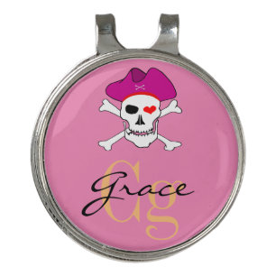 Monogrammed Pirate Skull Flag & Captain Grace Hat  Golf Hat Clip