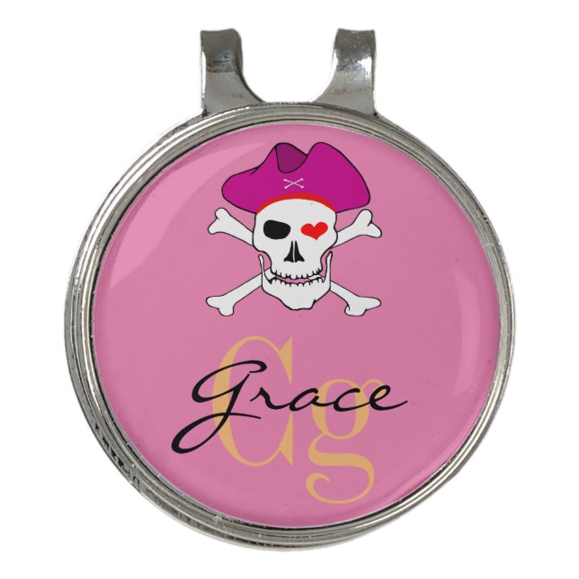 Monogrammed Pirate Skull Flag & Captain Grace Hat  Golf Hat Clip (Front)