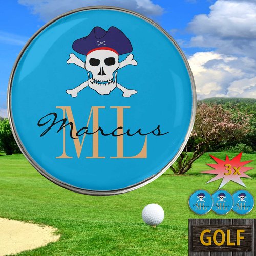 Monogrammed Pirate Skull Flag  Captain Jack  Golf Ball Marker