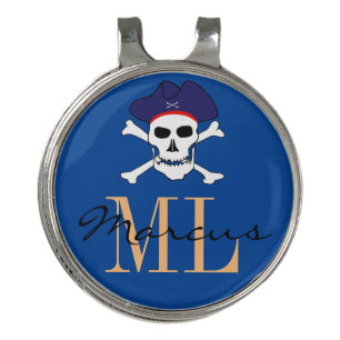 Monogrammed Pirate Skull Flag & Captain Jack Hat Golf Hat Clip
