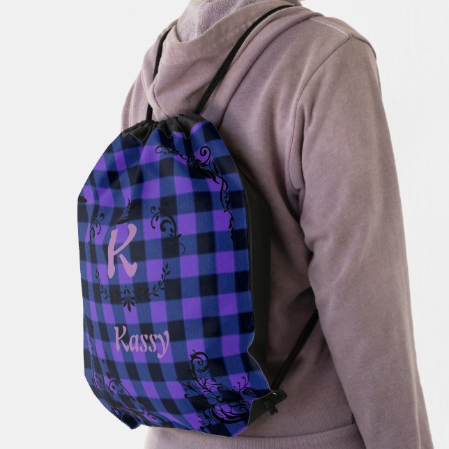 Monogrammed Plaid Drawstring Backpack (Insitu)