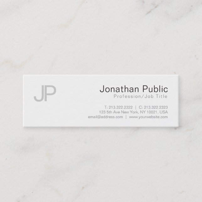 Monogrammed Plain Elegant Modern Design Sleek Mini Business Card (Front)