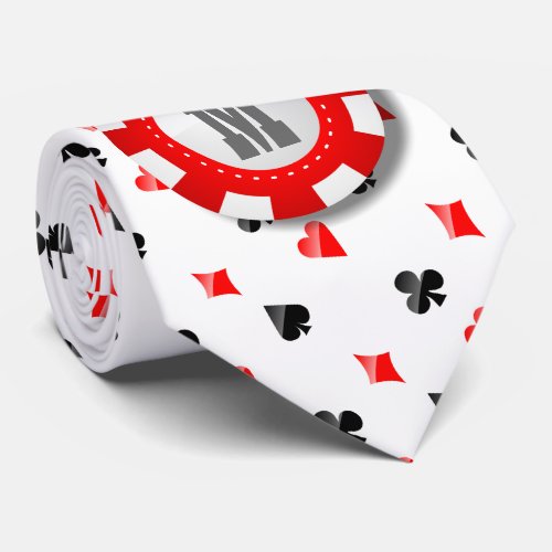 Monogrammed Poker Chip With Playing Cards Suits Tie