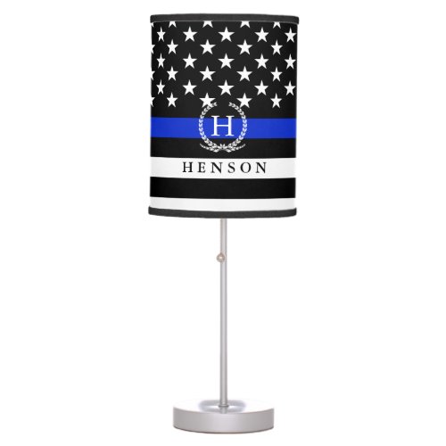 Monogrammed Police Styled USA Flag Full Stars Wrap Table Lamp