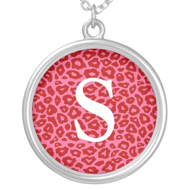 Monogrammed Pop Leopard Silver Plated Necklace (Front)