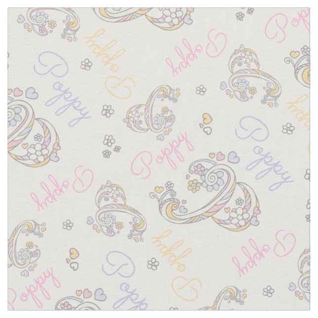Monogrammed Poppy name and letter P fabric (Close Up)