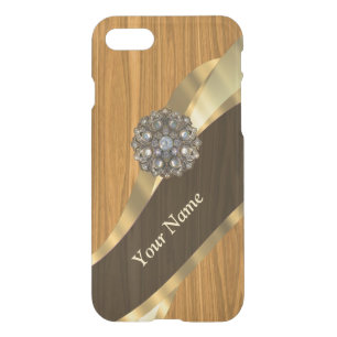 Monogrammed pretty faux pine wood iPhone SE/8/7 case