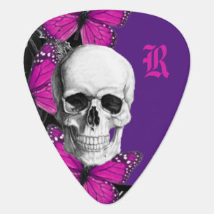 Monogrammed Pretty Gothic Skull Guitar Pick
