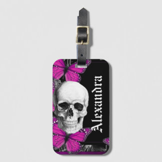 Monogrammed Pretty Gothic Skull Luggage Tag