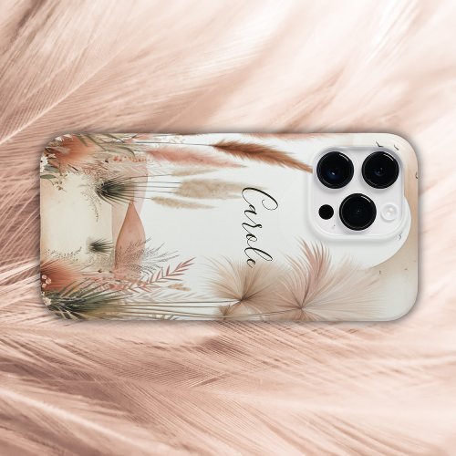 Monogrammed Pretty in pink pampas grass  Case_Mate iPhone 14 Pro Max Case
