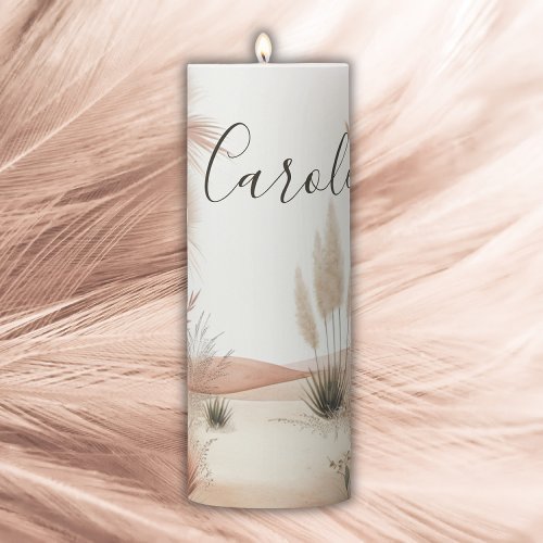 Monogrammed Pretty in pink pampas grass  Pillar Candle