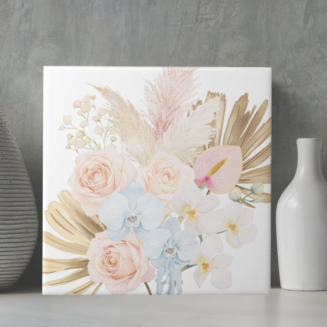 Monogrammed Pretty Tropical Flower Bouquet Floral Ceramic Tile (Creator Uploaded)