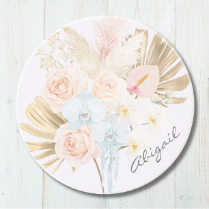 Monogrammed Pretty Tropical Flower Bouquet Floral Coaster