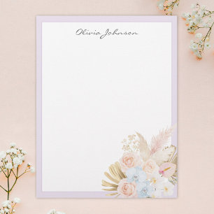 Monogrammed Pretty Tropical Flower Bouquet Floral Letterhead