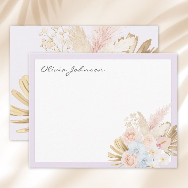 Monogrammed Pretty Tropical Flower Bouquet Floral Note Card (Creator Uploaded)
