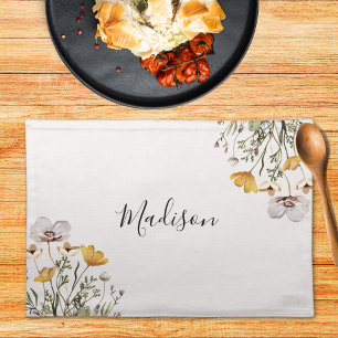 Monogrammed Pretty Wildflower Bouquet Cloth Placemat