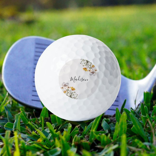 Monogrammed Pretty Wildflower Bouquet Golf Balls (In situ)