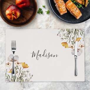 Monogrammed Pretty Wildflower Bouquet Placemat