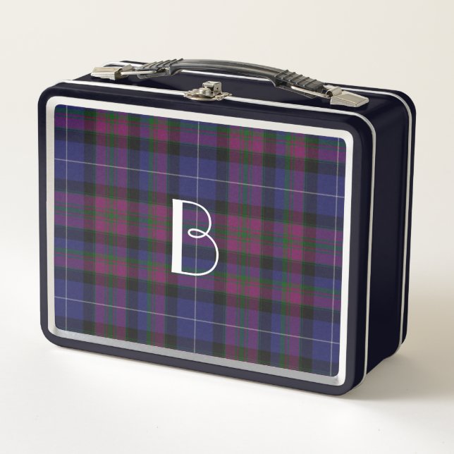 Monogrammed Pride of Scotland Plaid Metal Lunch Box (Front)