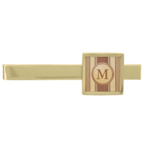 Monogrammed PRINTED faux wood Gold Finish Tie Bar