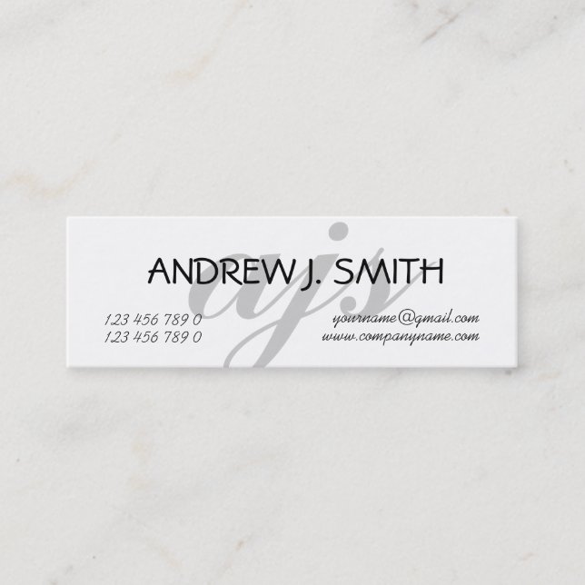 Monogrammed professional grey PERSONALIZE Mini Business Card (Front)