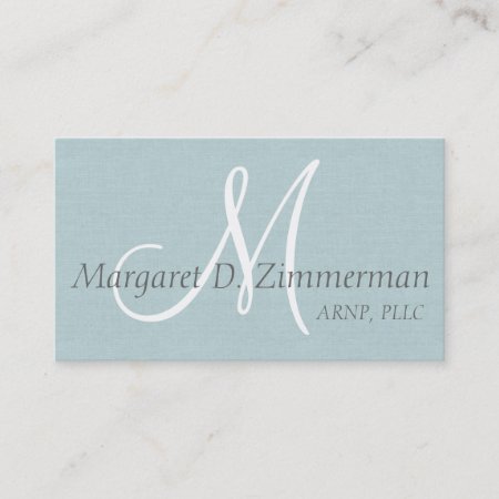 Monogrammed Professional, Light Blue Linen Business Card