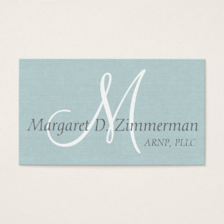 Monogrammed Professional, Light Blue Linen Business Card
