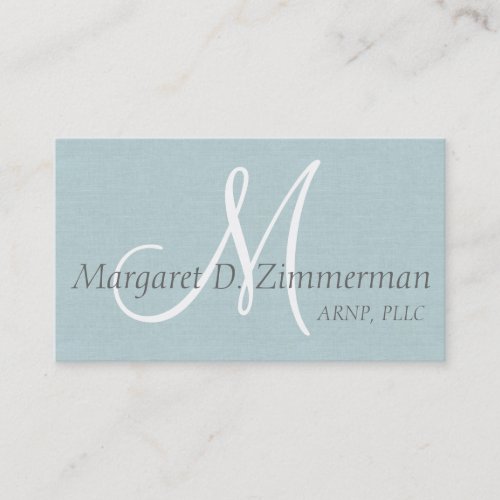 Monogrammed Professional Light Blue Linen Business Card