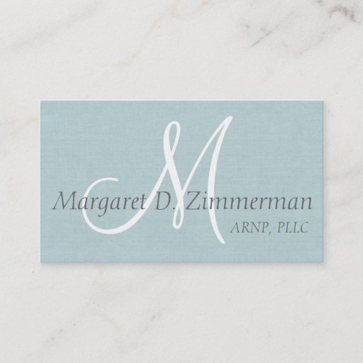 Customizable Monogrammed Professional, Light Blue Linen Business Card