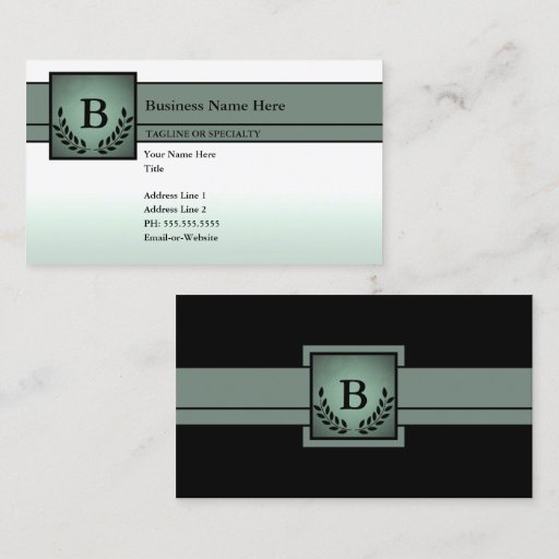 Customizable monogrammed professional (olive green) business card template