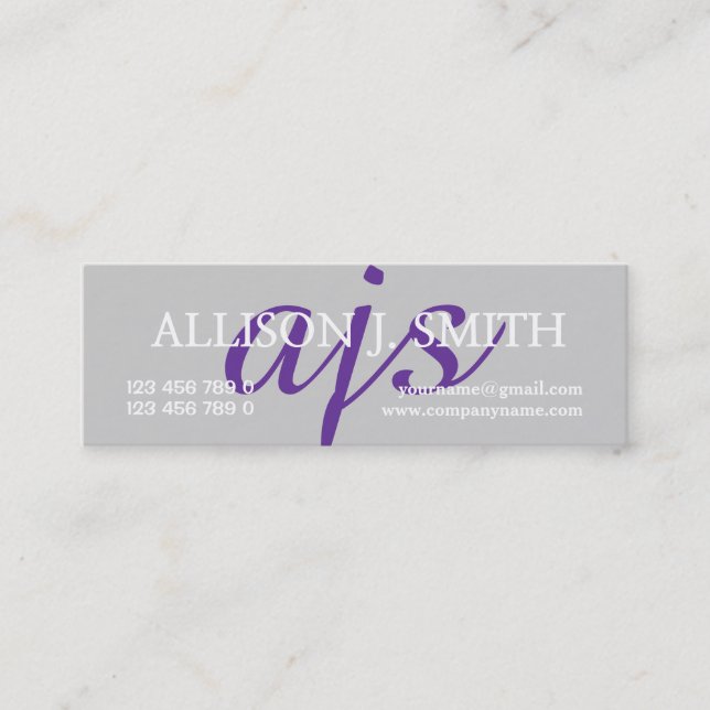 Monogrammed professional purple gray PERSONALIZE Mini Business Card (Front)
