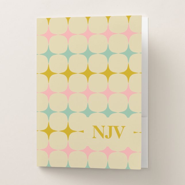 Monogrammed Professional Vintage Pastel Geometric Pocket Folder (Front)