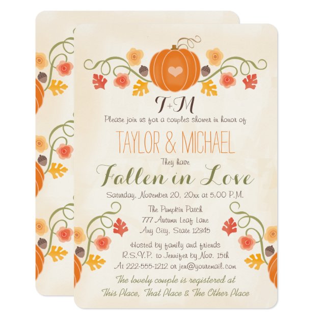 Monogrammed Pumpkin Fall Couples Wedding Shower Invitation