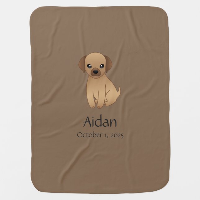 Monogrammed puppy baby blanket with birth date (Front)