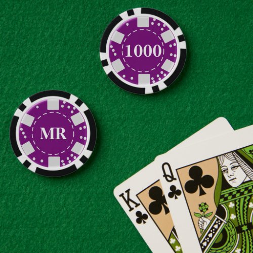 Monogrammed Purple 1000 Poker Chips