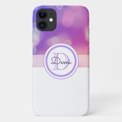 Monogrammed Purple Abstract Girly iPhone 11 Case