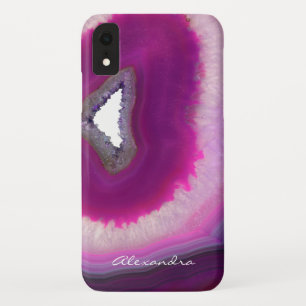 Monogrammed Purple Agate Geode Gemstone iPhone XR Case