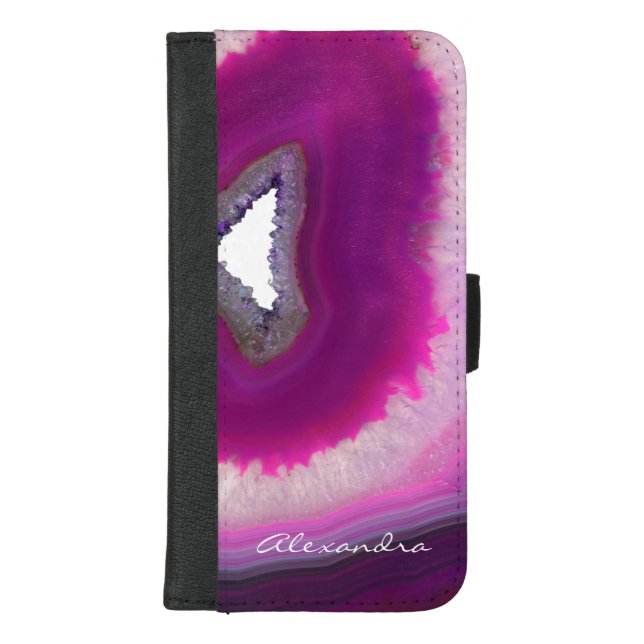 Monogrammed Purple Agate Geode Gemstone iPhone Wallet Case (Front)