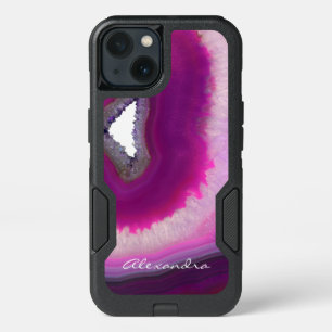 Monogrammed Purple Agate Geode Gemstone iPhone 13 Case